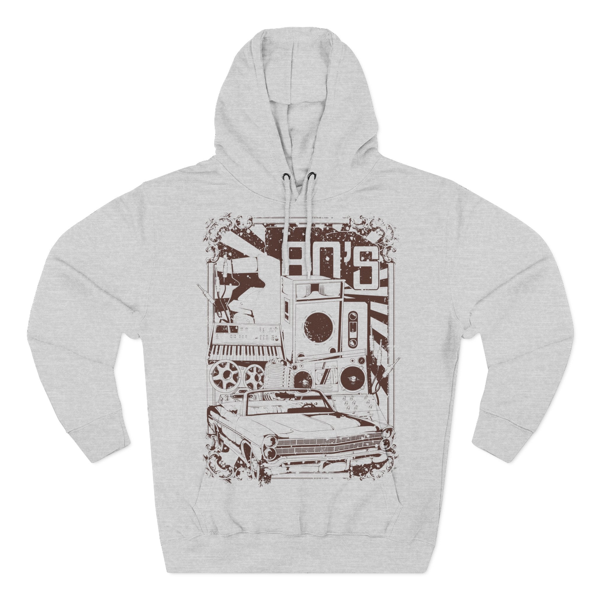 Vintage Car & Stereo Graphic Hoodie - Retro Automotive Streetwear - 100% Cotton / Cotton Blend