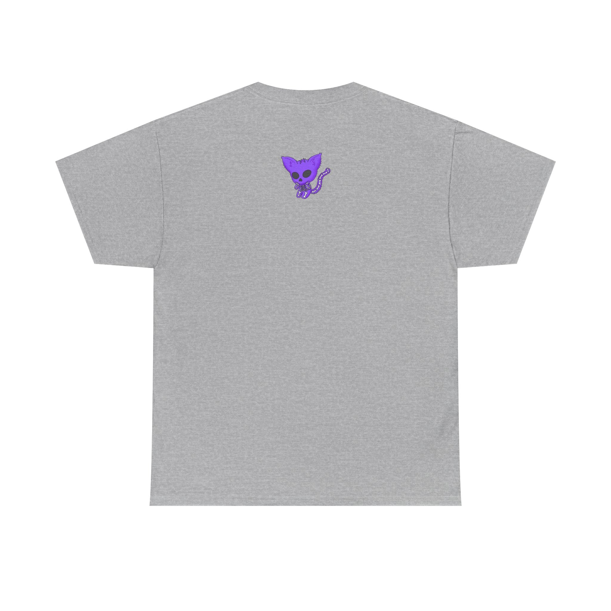 Purple Skeleton Cat Graphic Tee - Cute Creepy Kitty Shirt - 100% Cotton