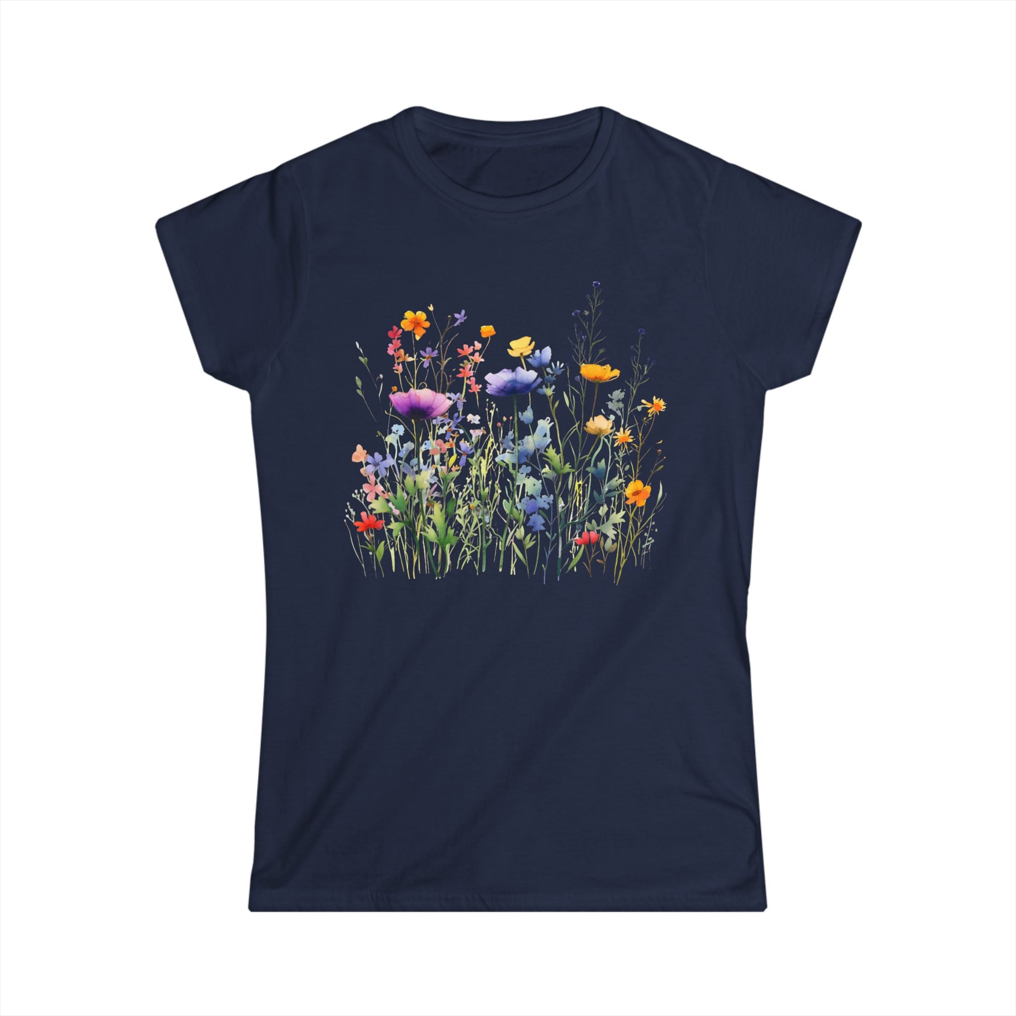 Floral Watercolor Meadow Tee - Women's Wildflower Garden Shirt - 100% Cotton
