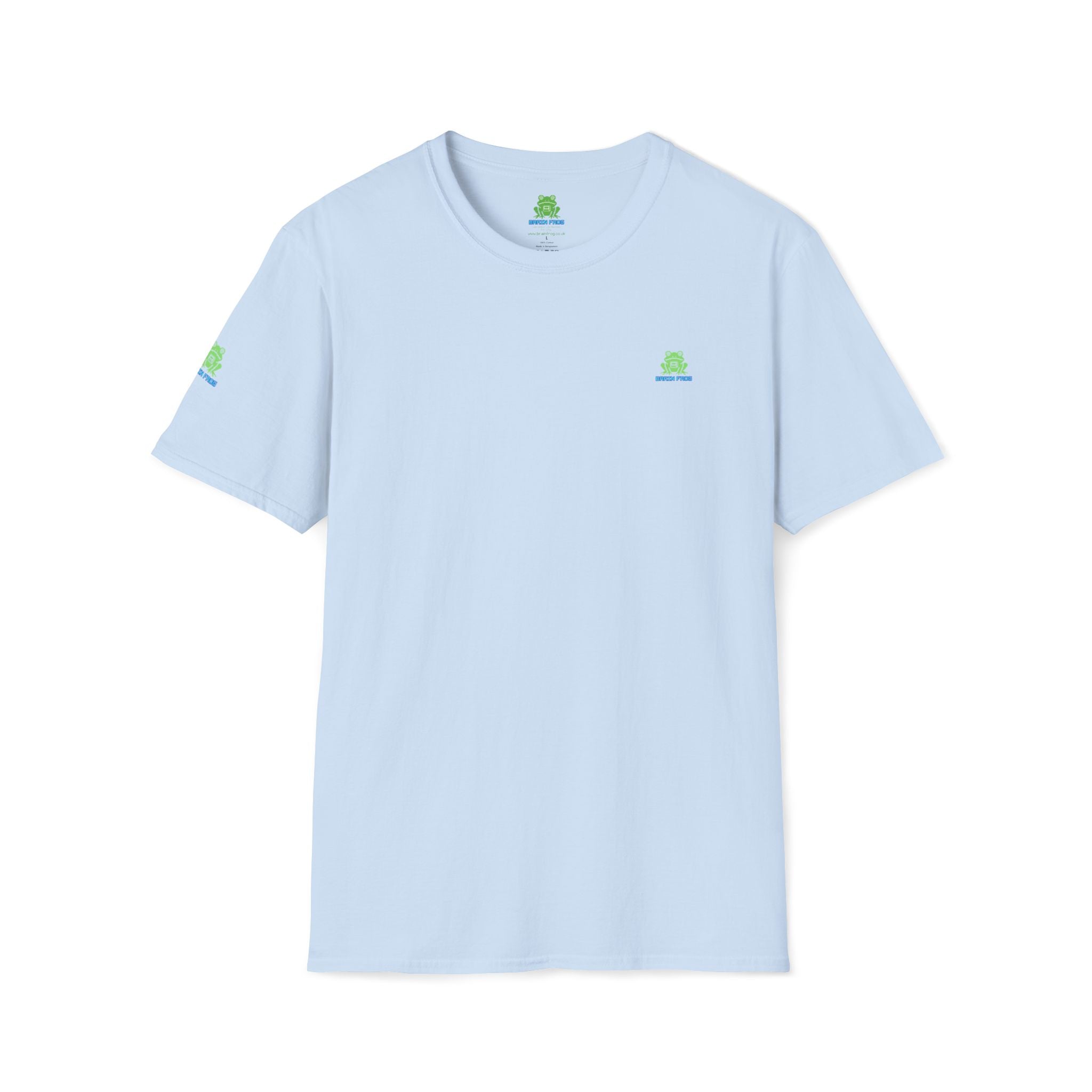 Brain Frog Design Signature T-Shirt - Small Green Brain Frog Logo Tee (Front Chest & Sleeve) - 100% Cotton