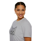 Geometric Cat T-Shirt - Minimal Line Art Cat Face Tee - 100% Cotton