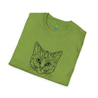 Geometric Cat T-Shirt - Minimal Line Art Cat Face Tee - 100% Cotton