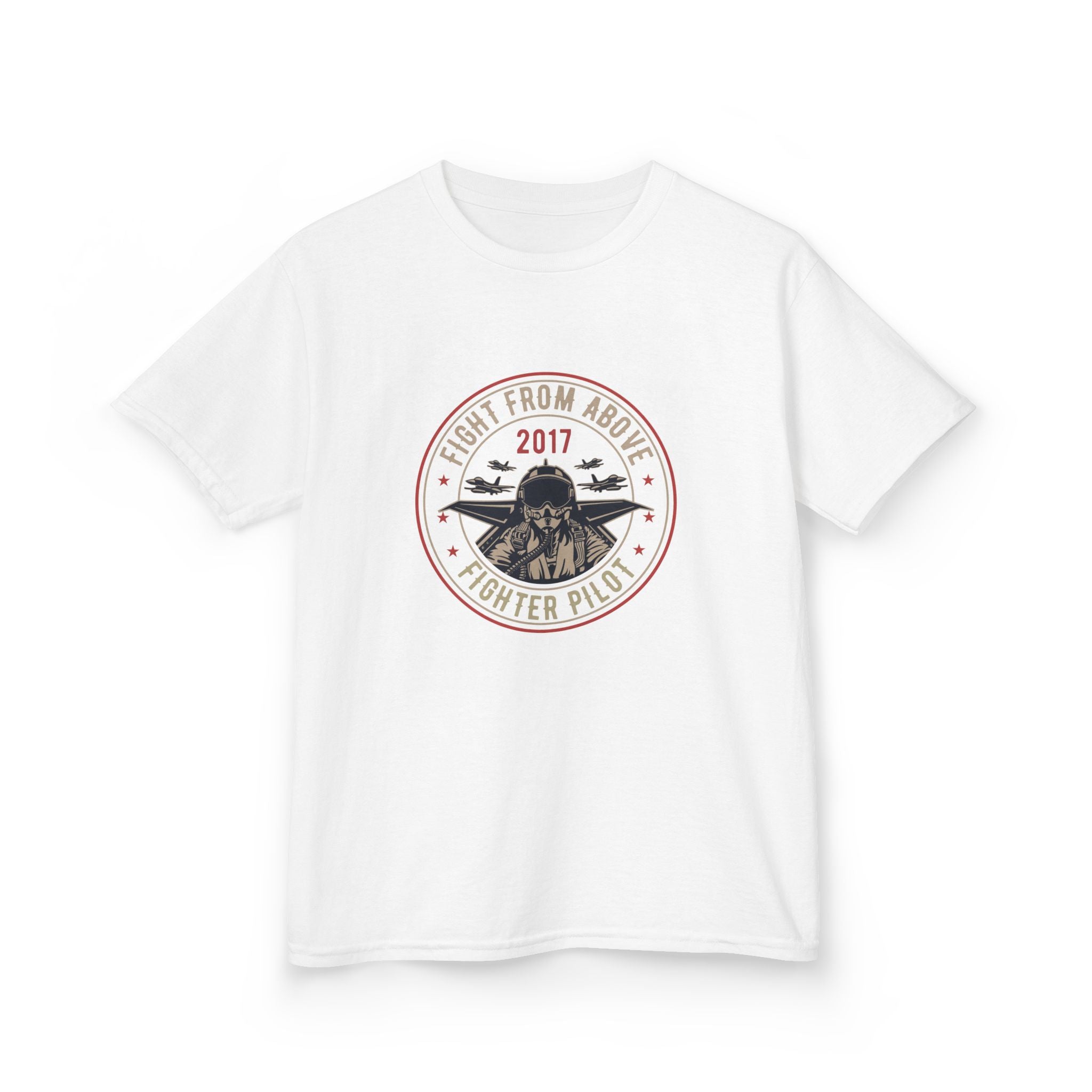 Kids T-Shirt - 'Flight From Above 2017 Fighter Pilot' Vintage Airplane Design - 100% Cotton / Cotton Blend