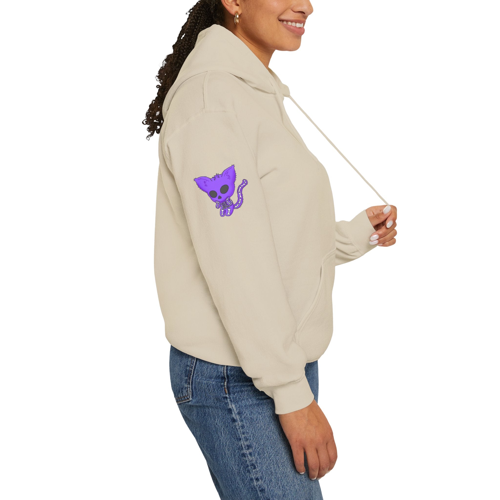 Purple Skeleton Cat Hoodie – Cute Spooky Graphic Sweatshirt - Unique Brand Design