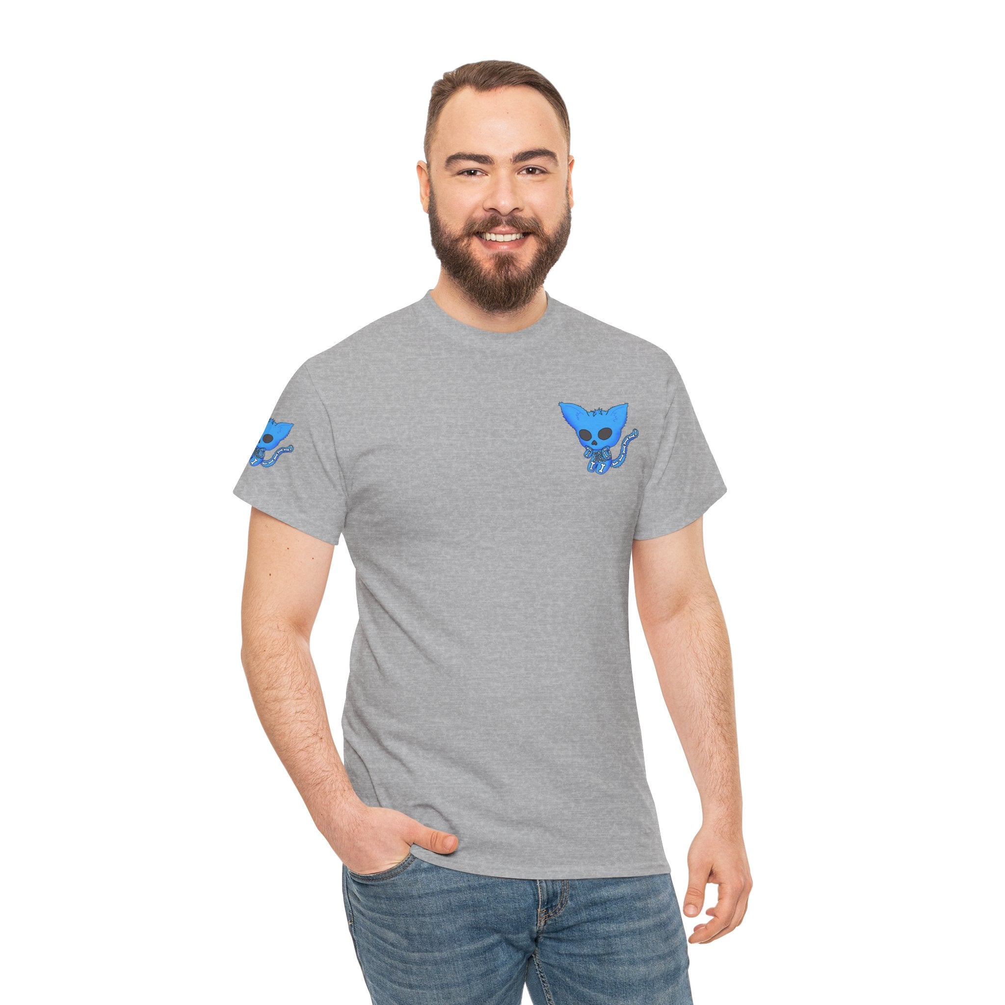 Blue Skeleton Cat Graphic Tee - Cute Creepy Kitty Shirt - 100% Cotton