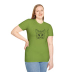 Geometric Cat T-Shirt - Minimal Line Art Cat Face Tee - 100% Cotton