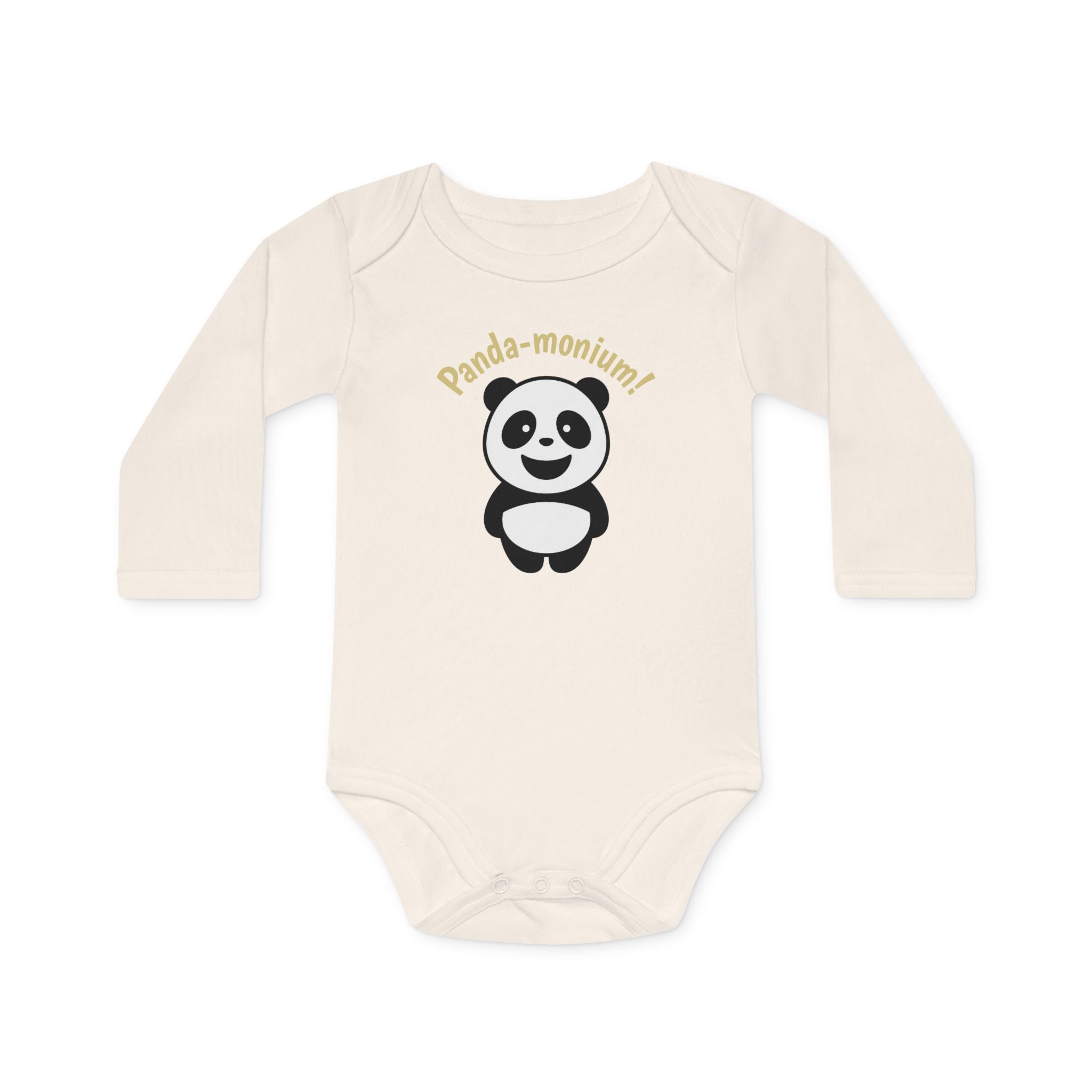 Panda-monium Baby Bodysuit - Cute Panda Long-Sleeve Organic Onesie - 100% certified organic cotton