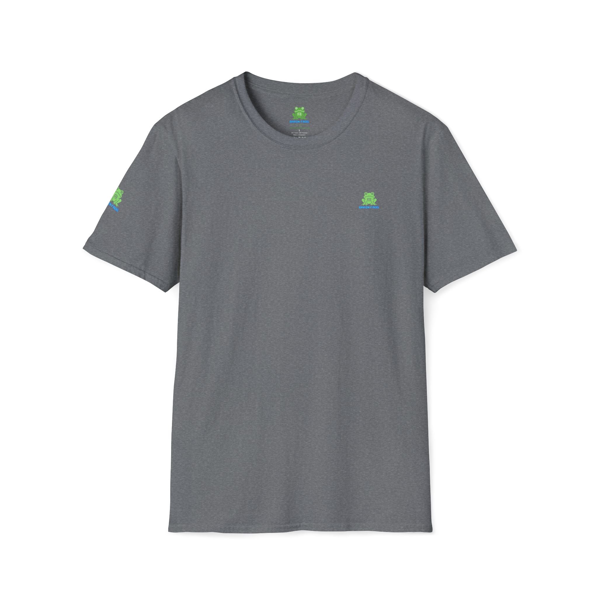 Brain Frog Design Signature T-Shirt - Small Green Brain Frog Logo Tee (Front Chest & Sleeve) - 100% Cotton
