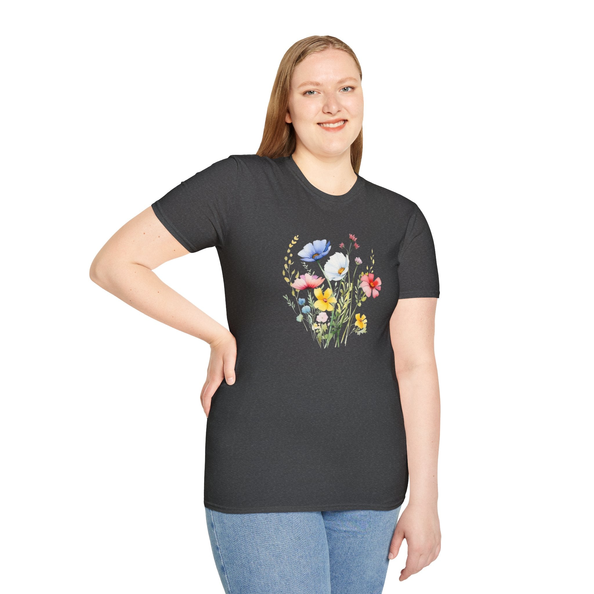 Floral Wildflower Bouquet T-Shirt - Pastel Garden Graphic Tee - 100% Cotton