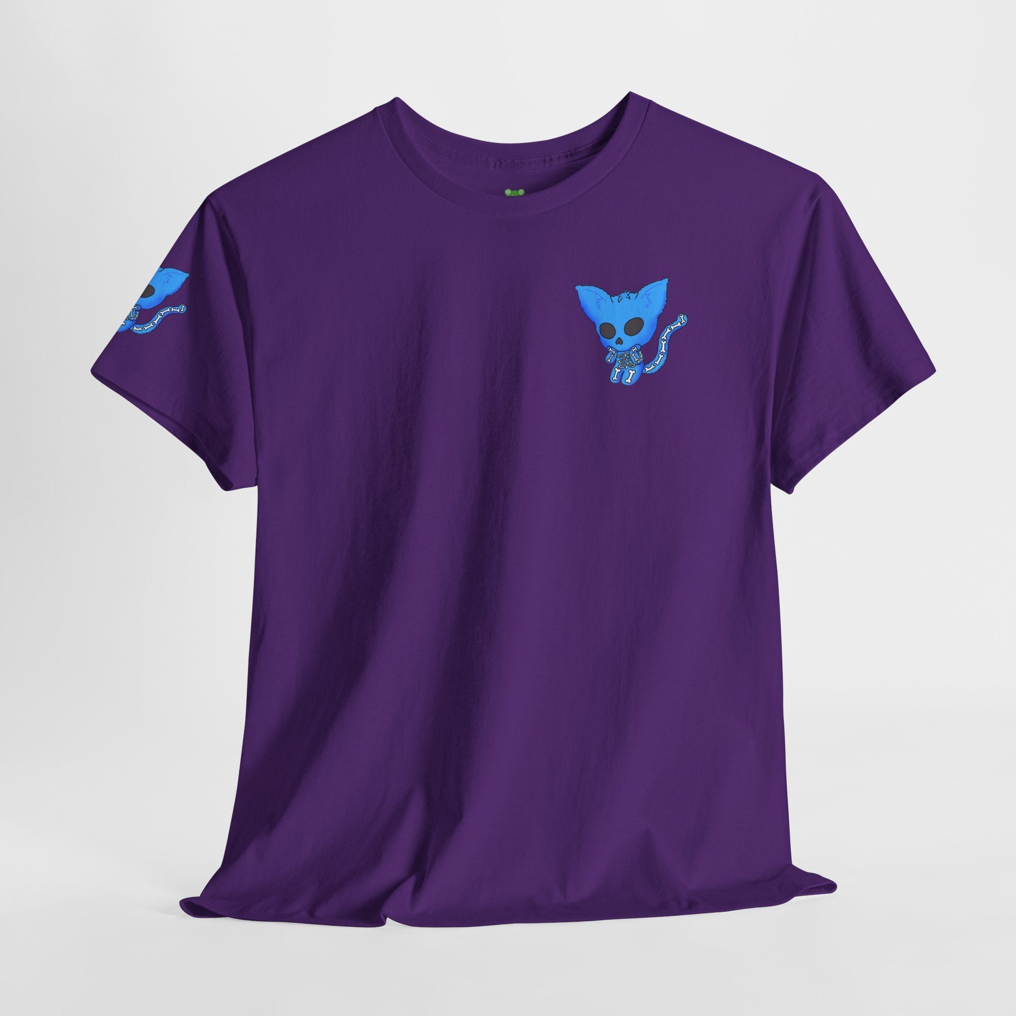 Blue Skeleton Cat Graphic Tee - Cute Creepy Kitty Shirt - 100% Cotton