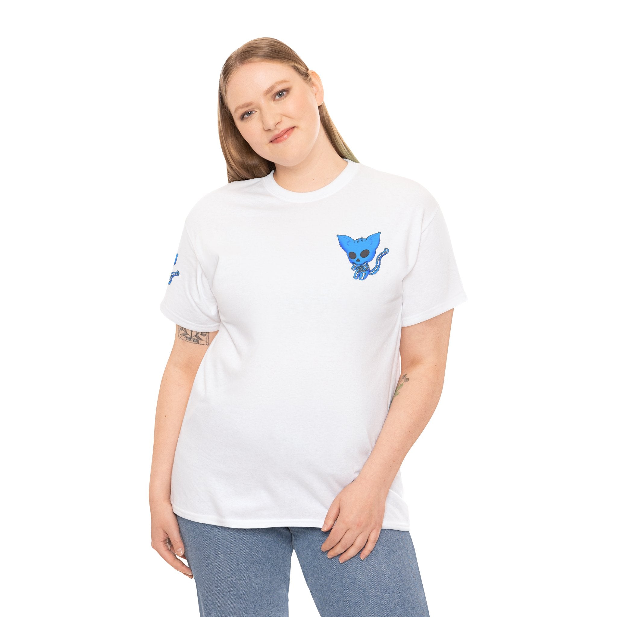 Blue Skeleton Cat Graphic Tee - Cute Creepy Kitty Shirt - 100% Cotton