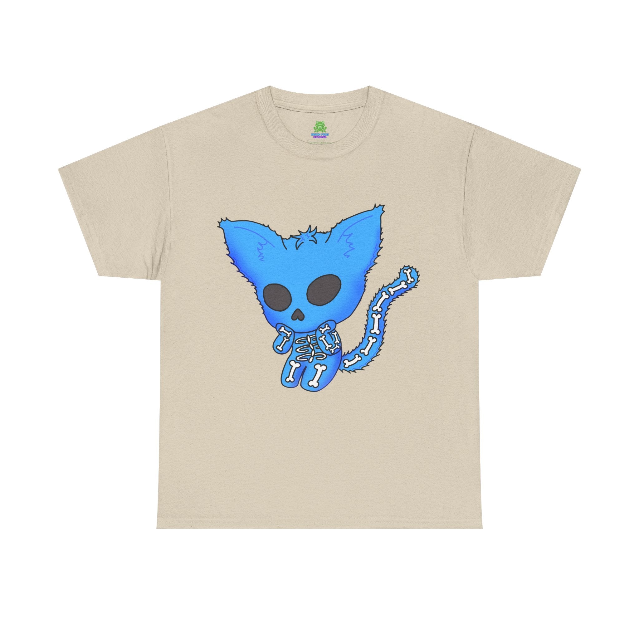 Blue Skeleton Cat Graphic Tee - Cute Creepy Kitty Shirt - 100% Cotton