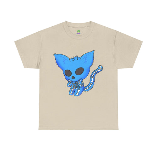 Blue Skeleton Cat Graphic Tee - Cute Creepy Kitty Shirt - 100% Cotton