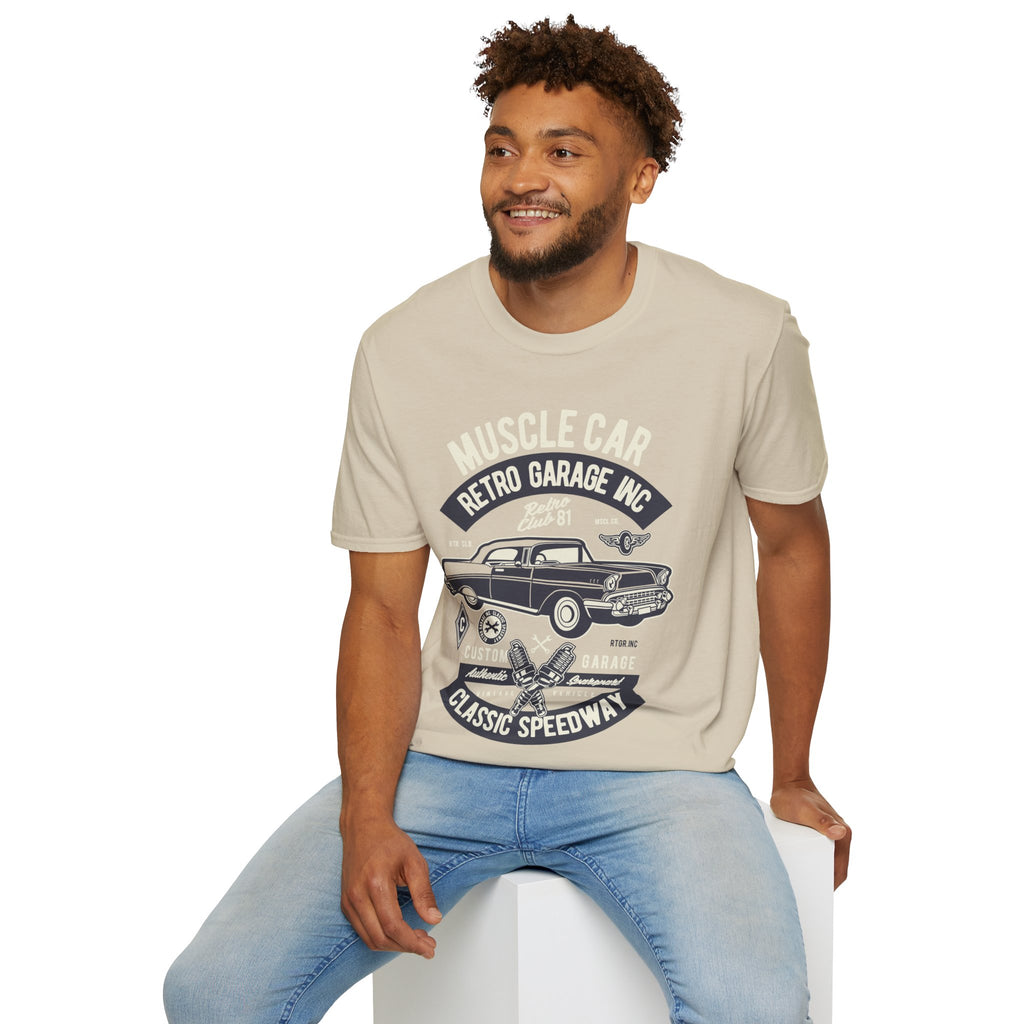 Retro Garage Muscle Car T-Shirt - Classic Speedway Vintage Auto Tee -100% Cotton