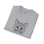 Geometric Cat T-Shirt - Minimal Line Art Cat Face Tee - 100% Cotton