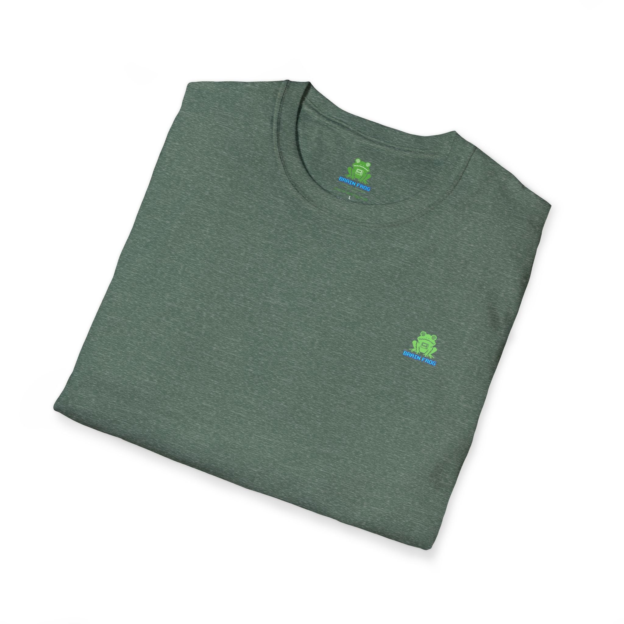 Brain Frog Design Signature T-Shirt - Small Green Brain Frog Logo Tee (Front Chest & Sleeve) - 100% Cotton