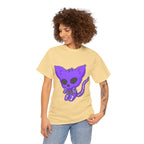 Purple Skeleton Cat Graphic Tee - Cute Creepy Kitty Shirt - 100% Cotton