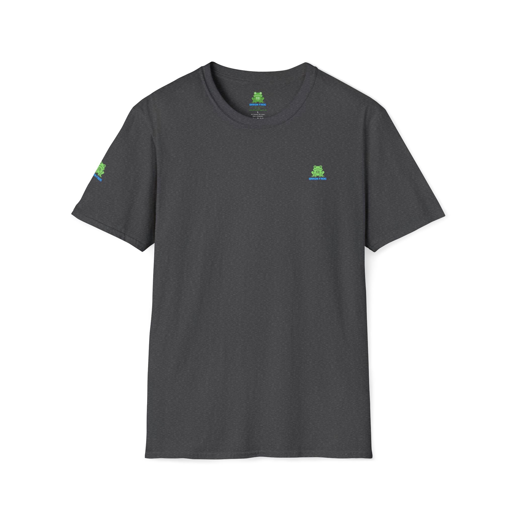 Brain Frog Design Signature T-Shirt - Small Green Brain Frog Logo Tee (Front Chest & Sleeve) - 100% Cotton