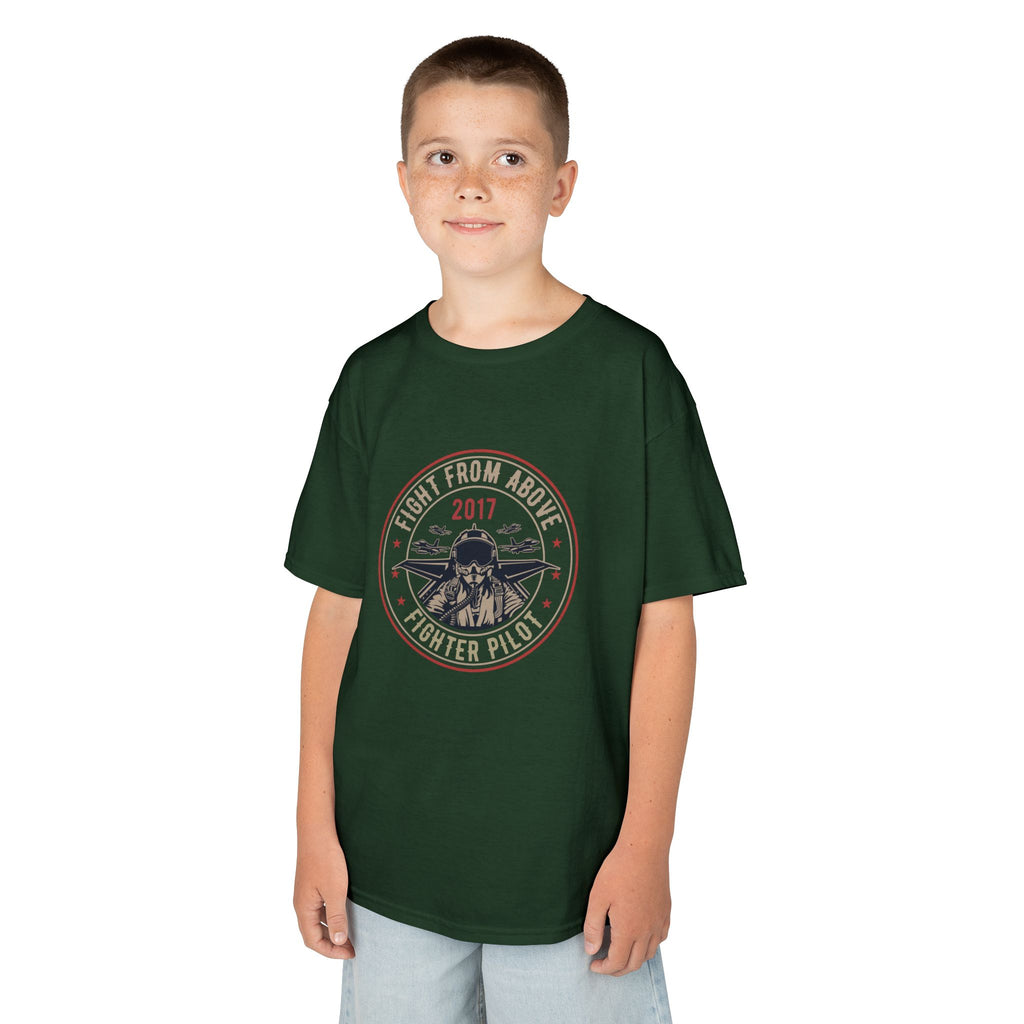Kids T-Shirt - 'Flight From Above 2017 Fighter Pilot' Vintage Airplane Design - 100% Cotton / Cotton Blend
