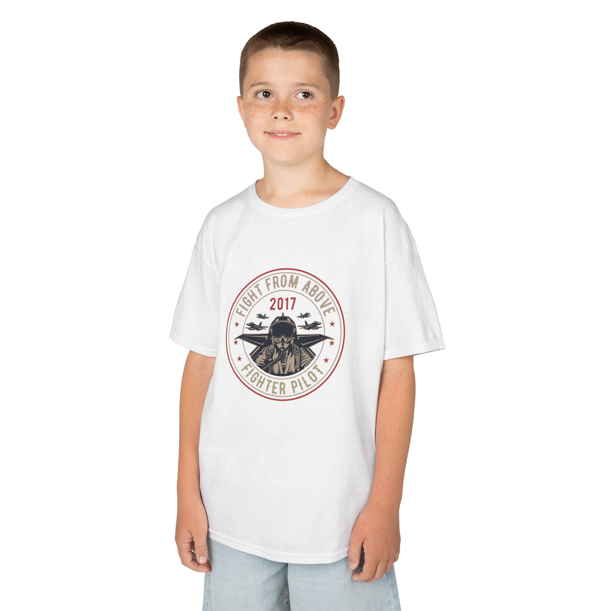 Kids T-Shirt - 'Flight From Above 2017 Fighter Pilot' Vintage Airplane Design - 100% Cotton / Cotton Blend