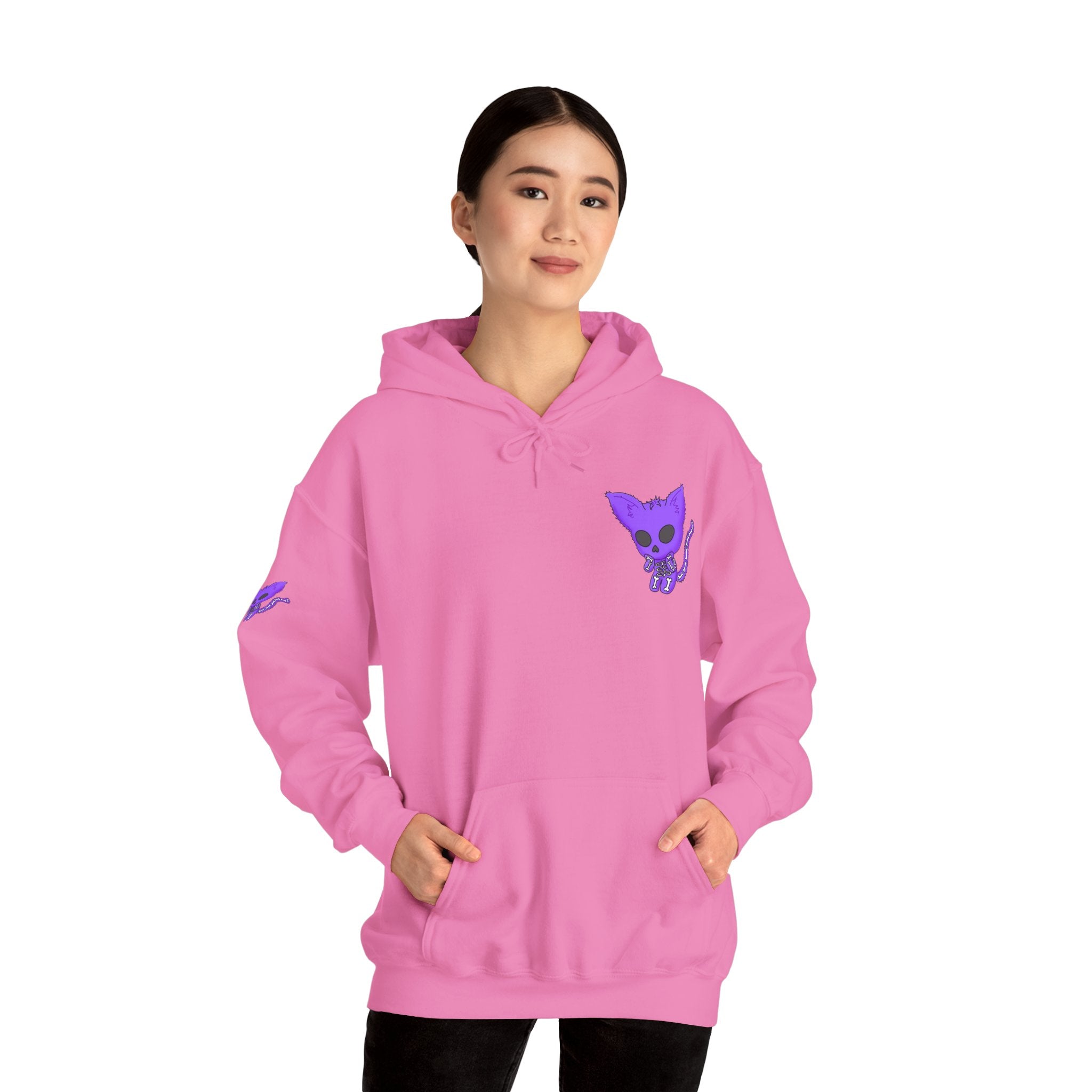 Purple Skeleton Cat Hoodie – Cute Spooky Graphic Sweatshirt - Unique Brand Design