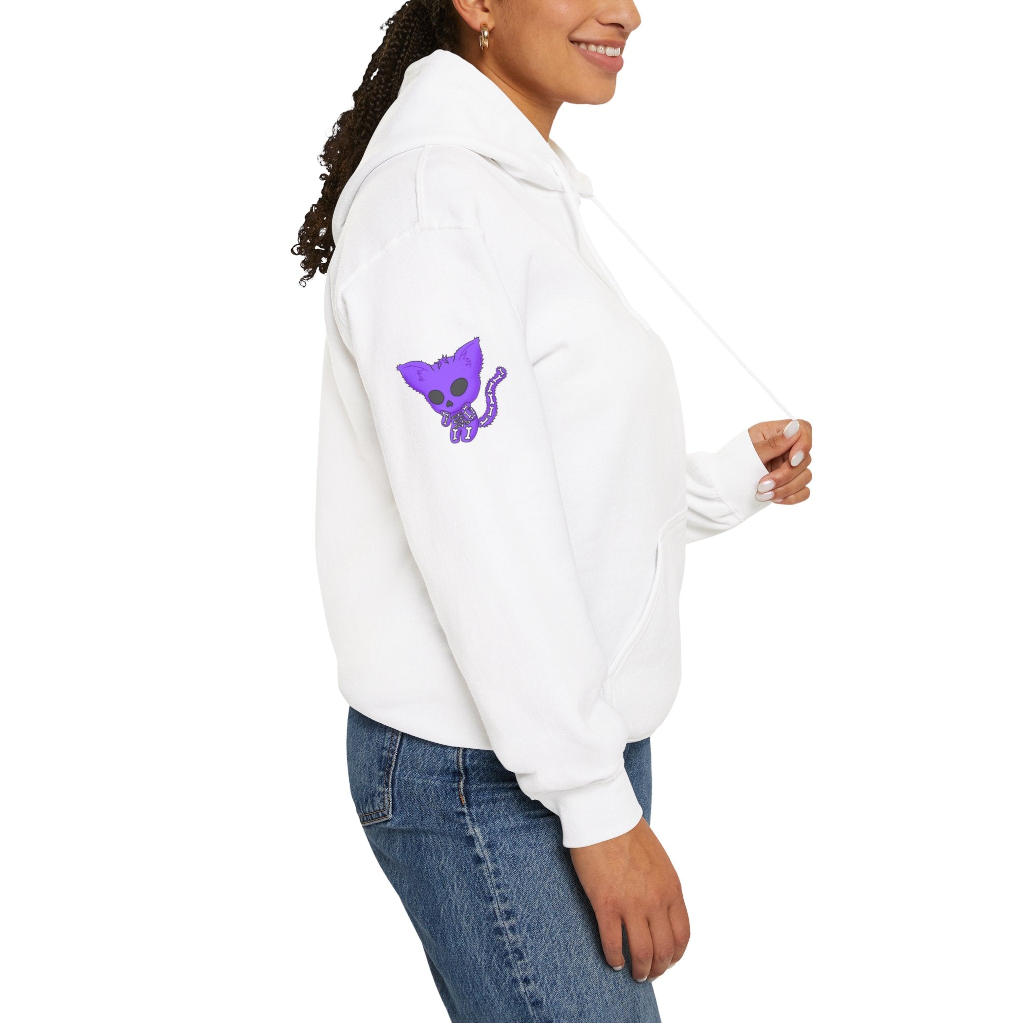 Purple Skeleton Cat Hoodie – Cute Spooky Graphic Sweatshirt - Unique Brand Design