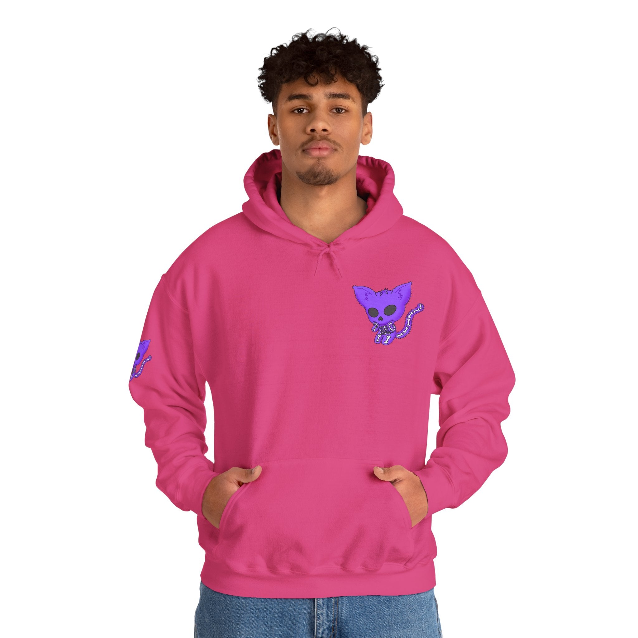 Purple Skeleton Cat Hoodie – Cute Spooky Graphic Sweatshirt - Unique Brand Design
