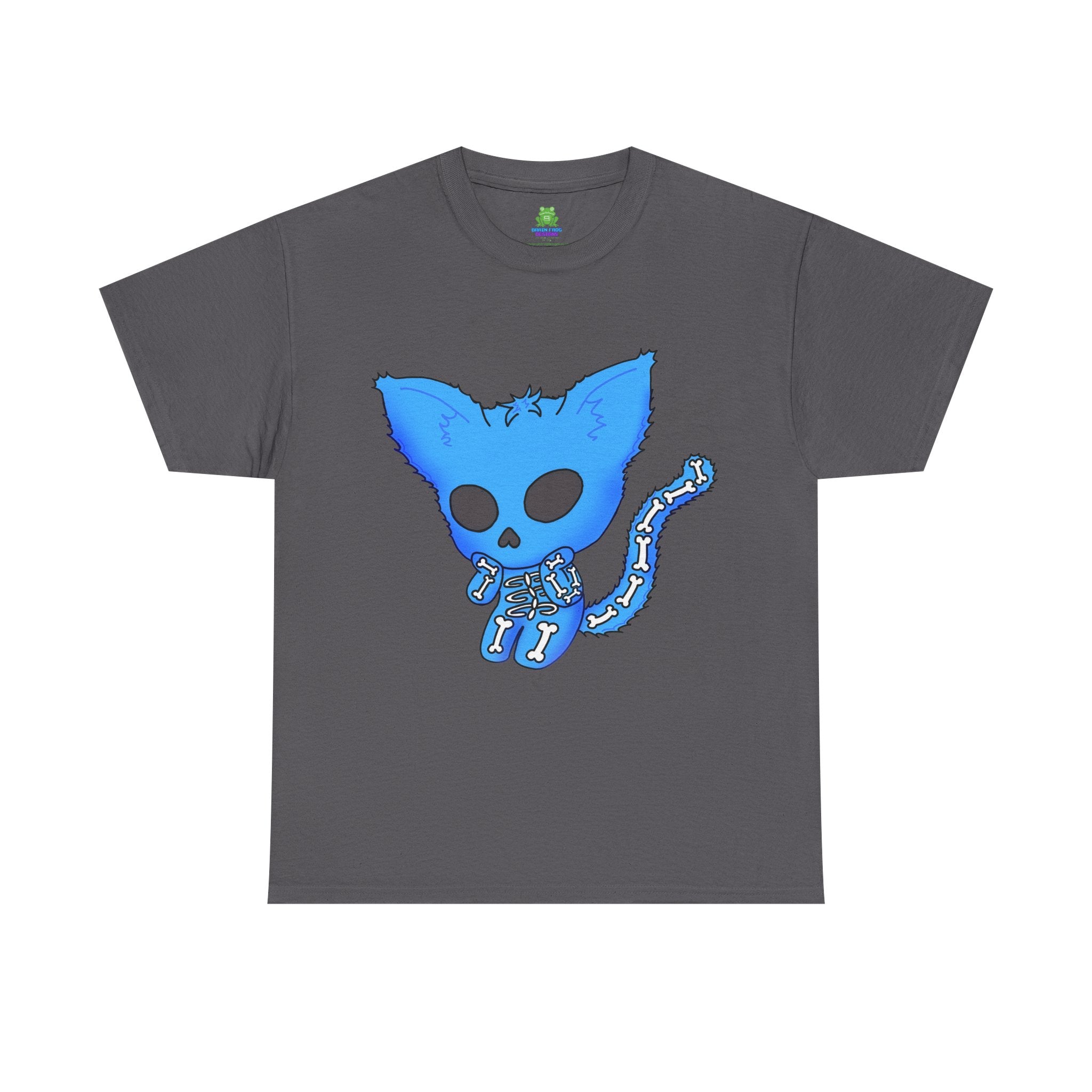 Blue Skeleton Cat Graphic Tee - Cute Creepy Kitty Shirt - 100% Cotton