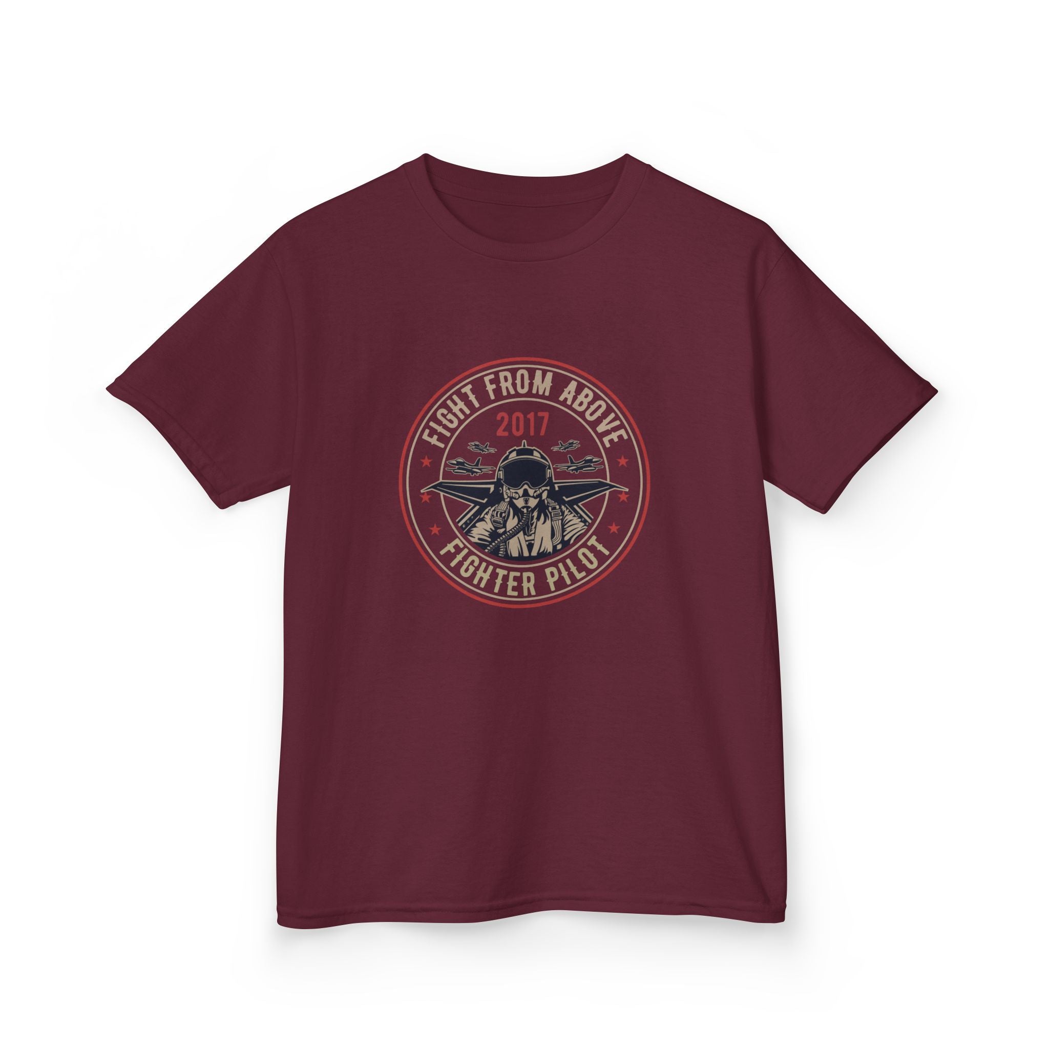 Kids T-Shirt - 'Flight From Above 2017 Fighter Pilot' Vintage Airplane Design - 100% Cotton / Cotton Blend