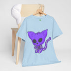 Purple Skeleton Cat Graphic Tee - Cute Creepy Kitty Shirt - 100% Cotton