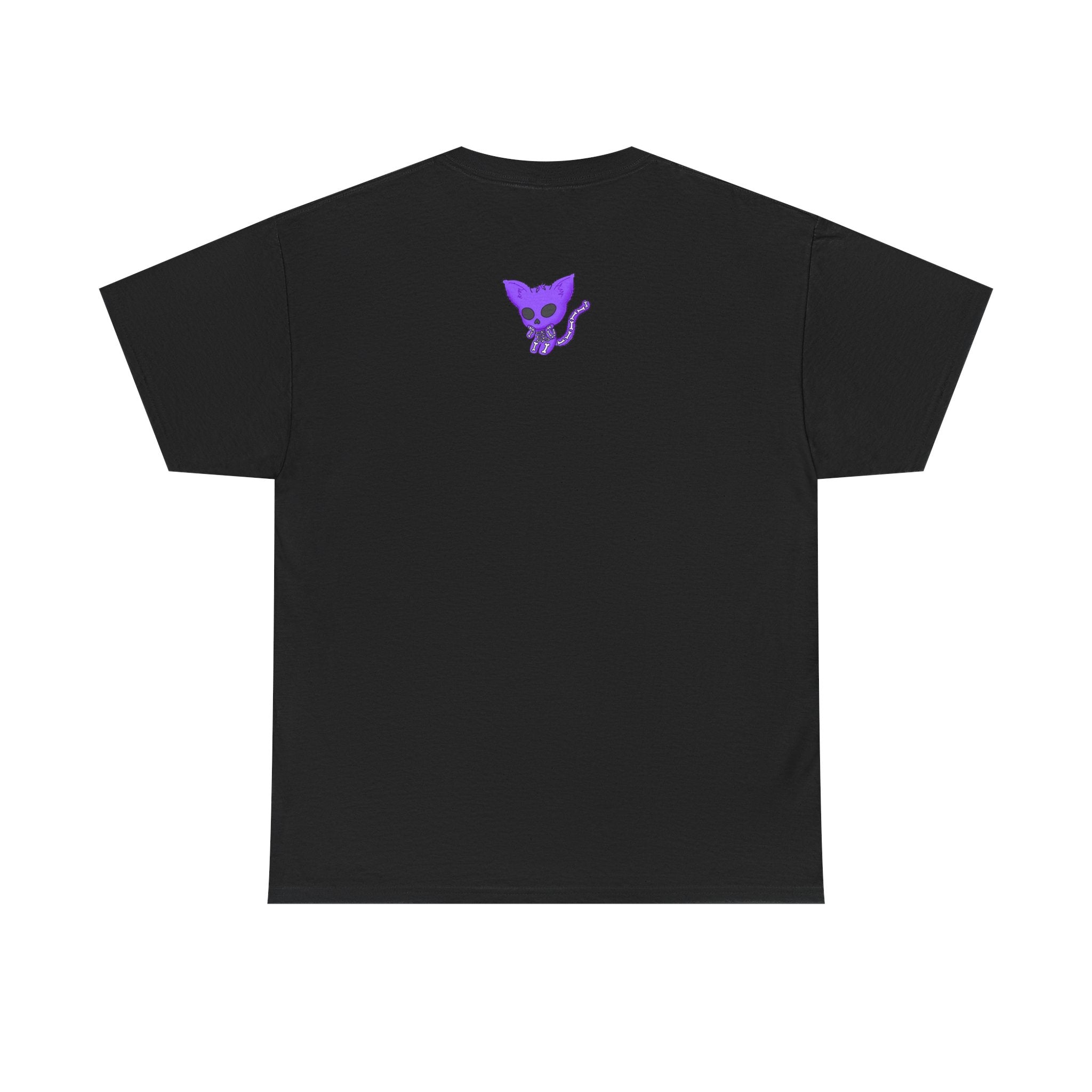 Purple Skeleton Cat Graphic Tee - Cute Creepy Kitty Shirt - 100% Cotton