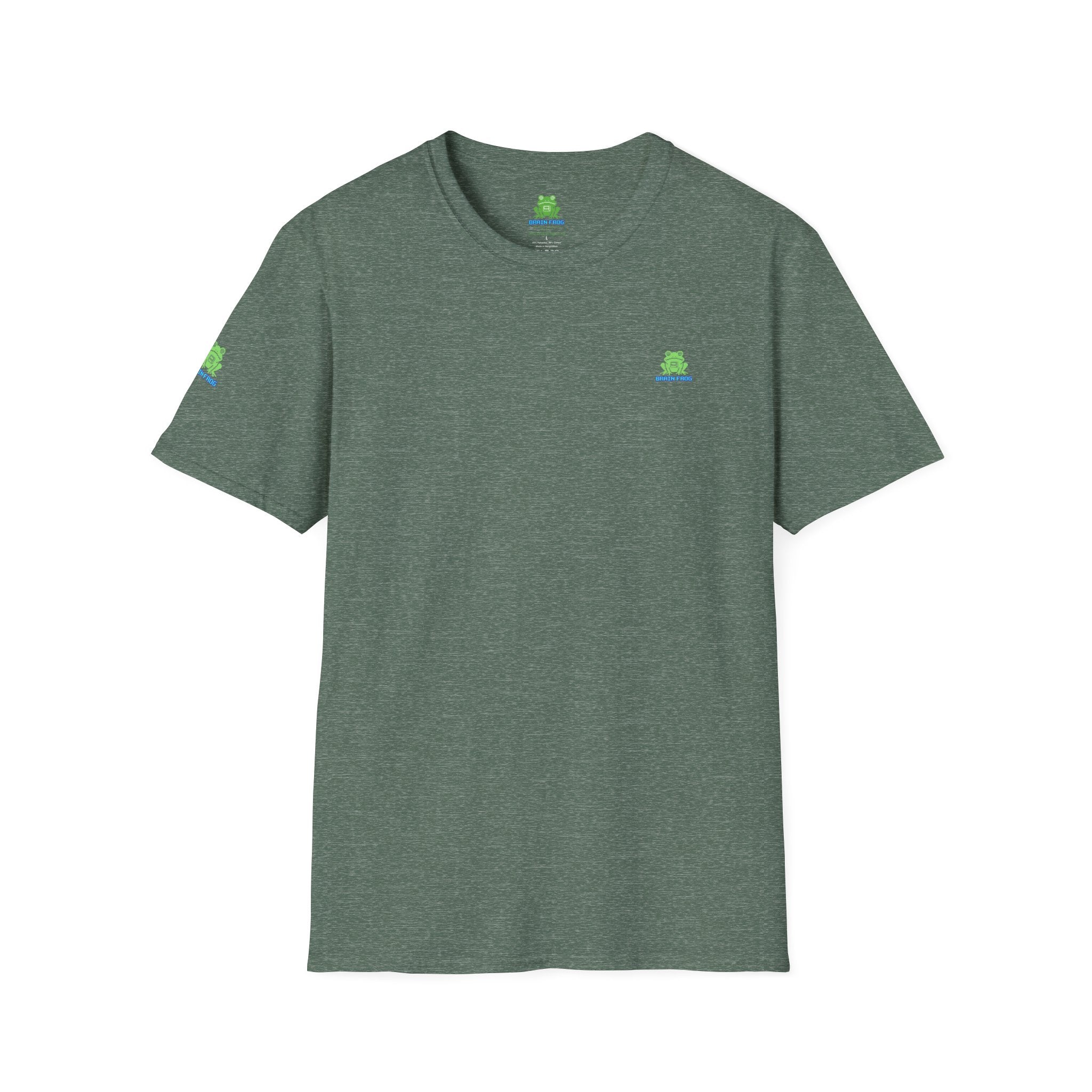 Brain Frog Design Signature T-Shirt - Small Green Brain Frog Logo Tee (Front Chest & Sleeve) - 100% Cotton