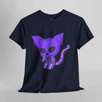 Purple Skeleton Cat Graphic Tee - Cute Creepy Kitty Shirt - 100% Cotton