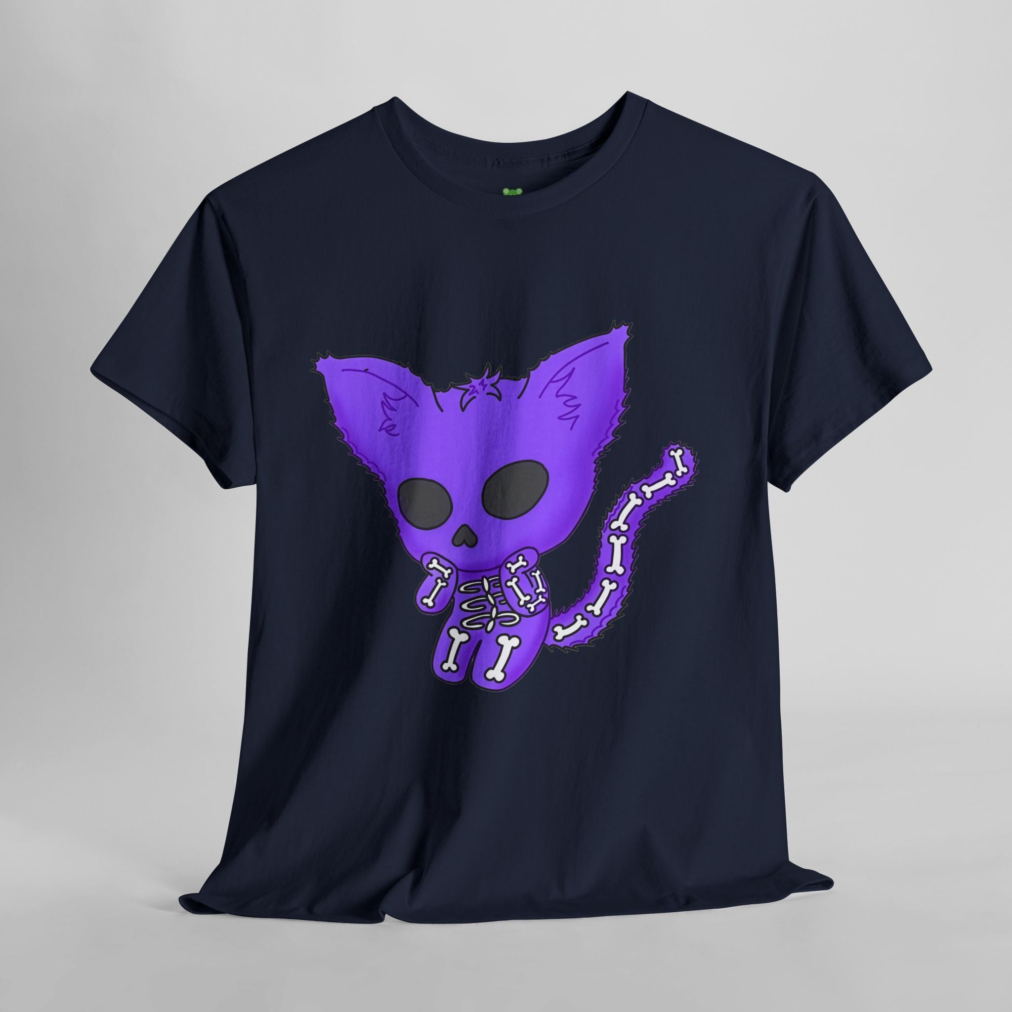Purple Skeleton Cat Graphic Tee - Cute Creepy Kitty Shirt - 100% Cotton