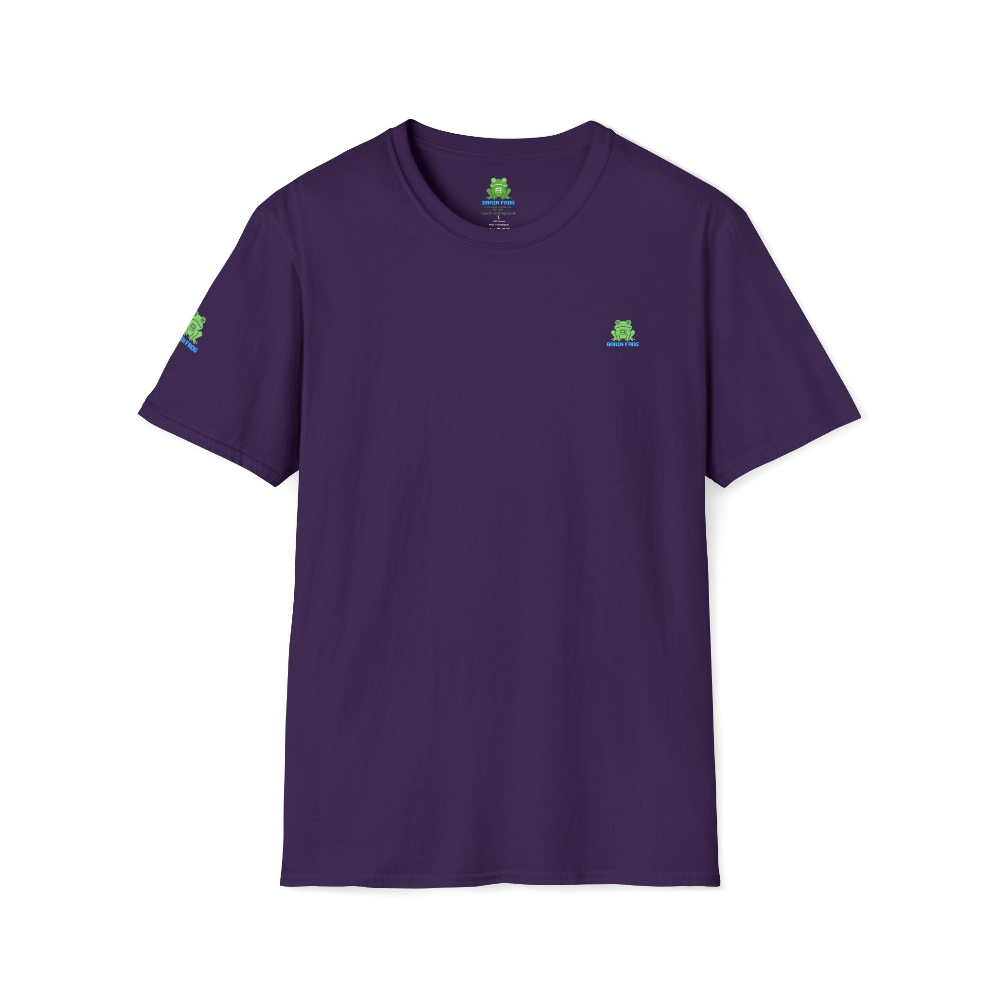 Brain Frog Design Signature T-Shirt - Small Green Brain Frog Logo Tee (Front Chest & Sleeve) - 100% Cotton