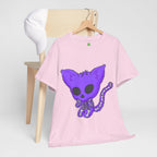 Purple Skeleton Cat Graphic Tee - Cute Creepy Kitty Shirt - 100% Cotton