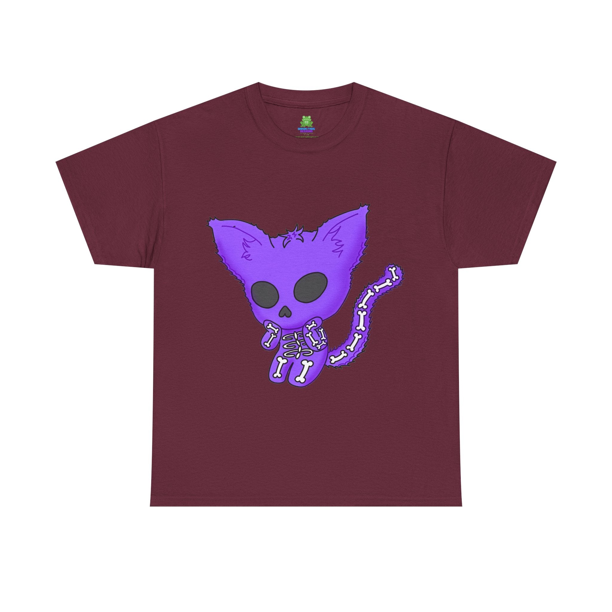 Purple Skeleton Cat Graphic Tee - Cute Creepy Kitty Shirt - 100% Cotton