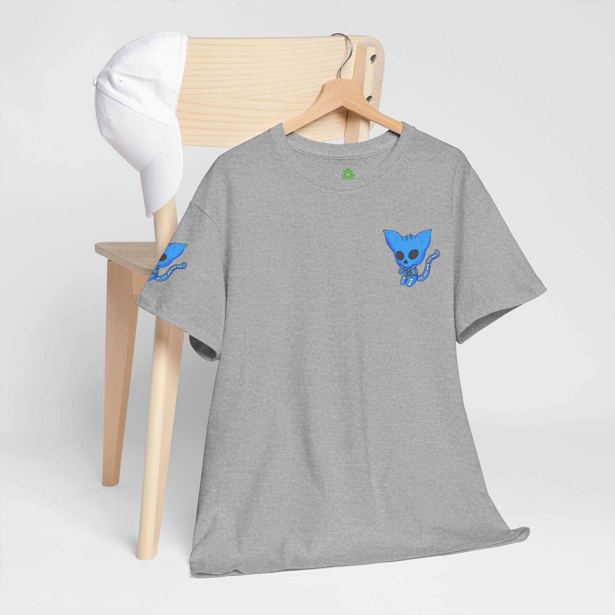 Blue Skeleton Cat Graphic Tee - Cute Creepy Kitty Shirt - 100% Cotton