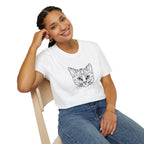 Geometric Cat T-Shirt - Minimal Line Art Cat Face Tee - 100% Cotton