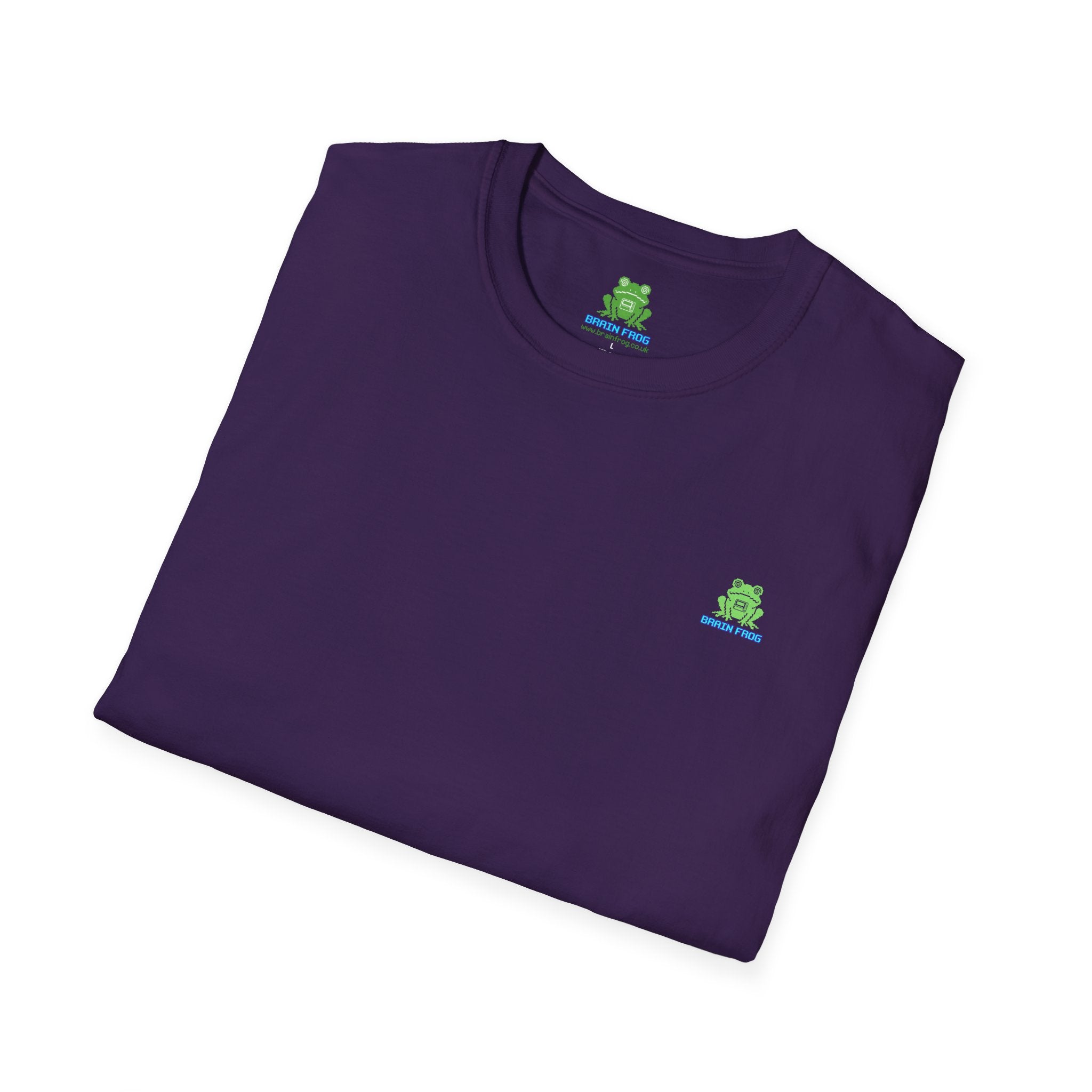 Brain Frog Design Signature T-Shirt - Small Green Brain Frog Logo Tee (Front Chest & Sleeve) - 100% Cotton / Cotton Blend