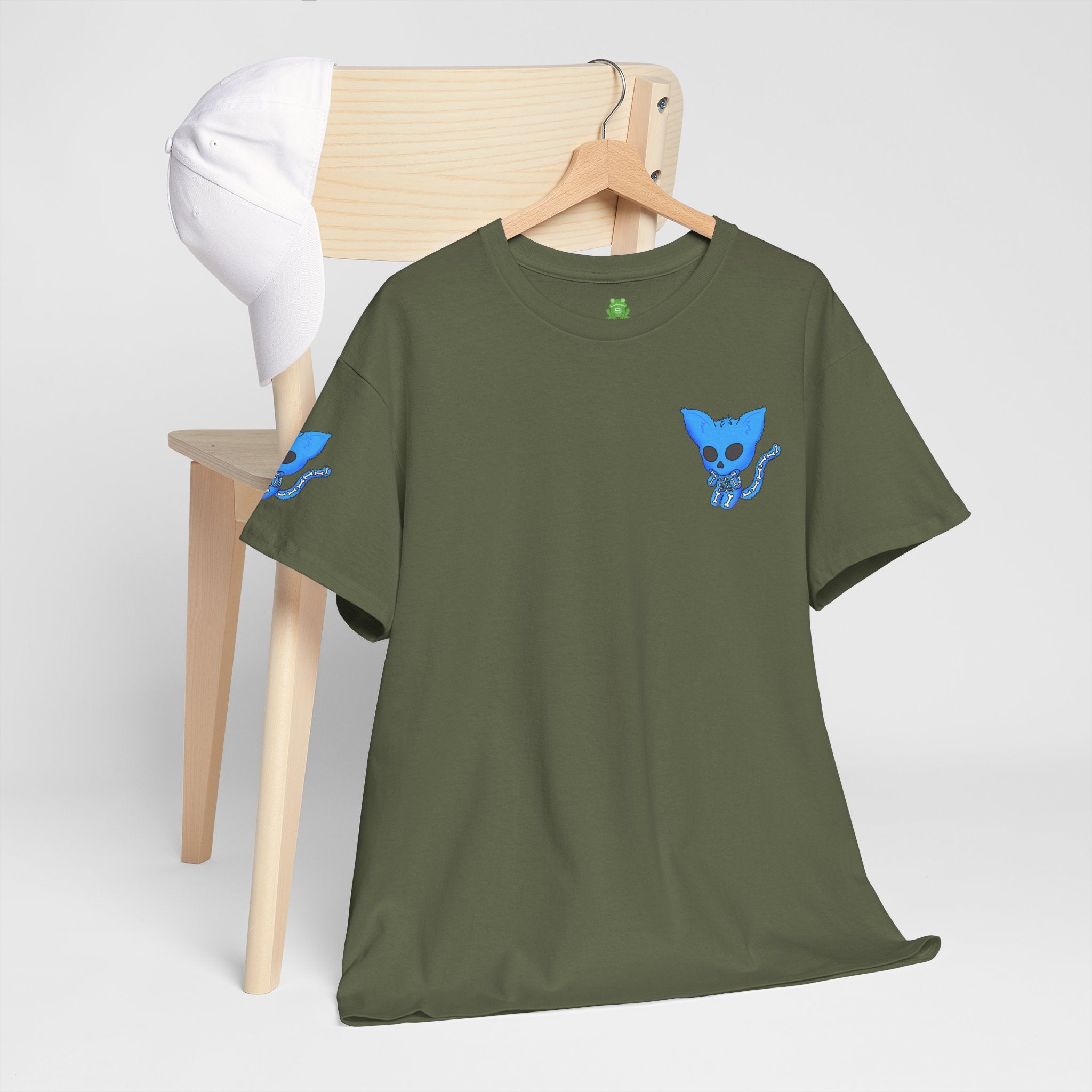 Blue Skeleton Cat Graphic Tee - Cute Creepy Kitty Shirt - 100% Cotton