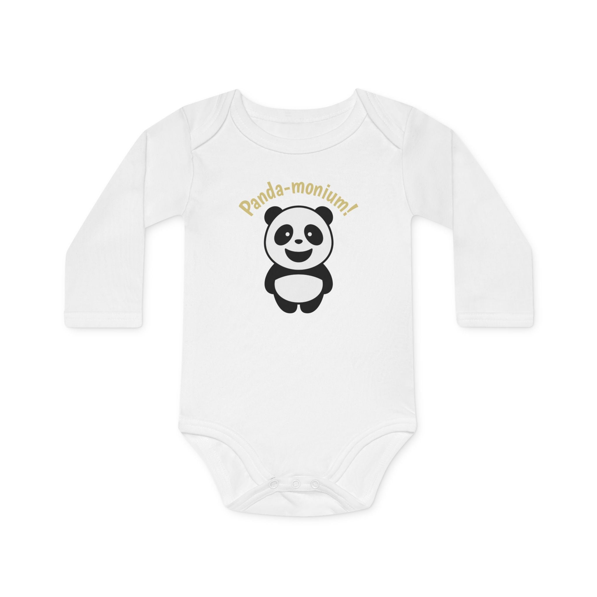Panda-monium Baby Bodysuit - Cute Panda Long-Sleeve Organic Onesie - 100% certified organic cotton