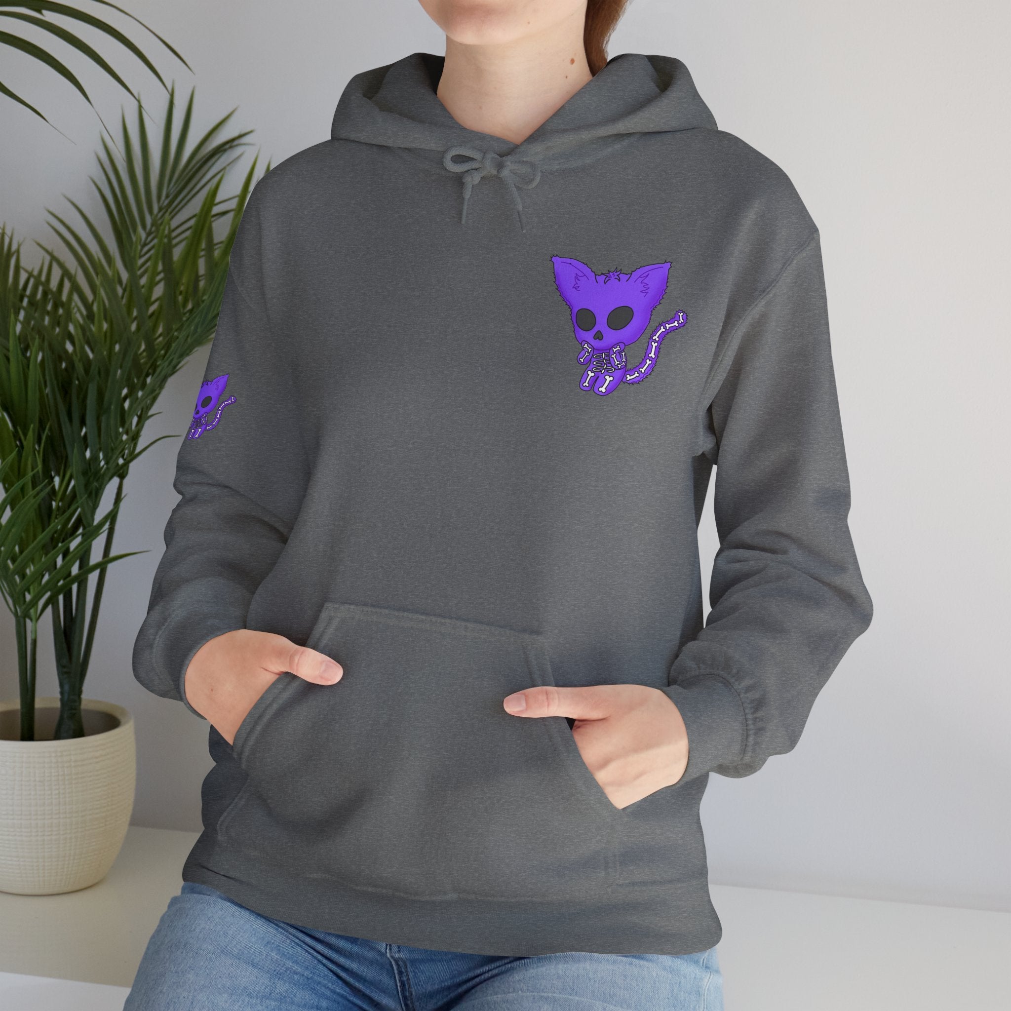Purple Skeleton Cat Hoodie – Cute Spooky Graphic Sweatshirt - Unique Brand Design