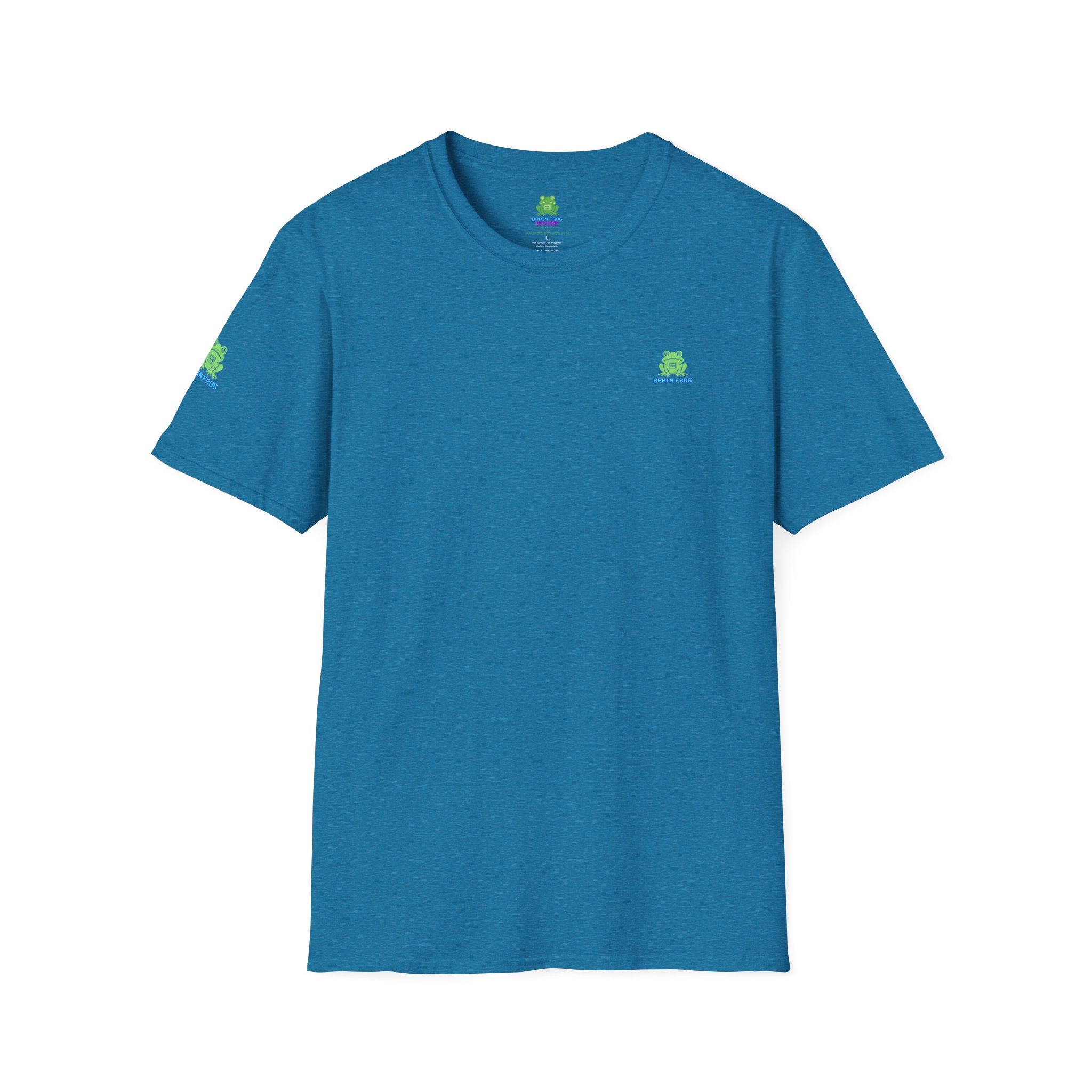 Brain Frog Design Signature T-Shirt - Small Green Brain Frog Logo Tee (Front Chest & Sleeve) - 100% Cotton