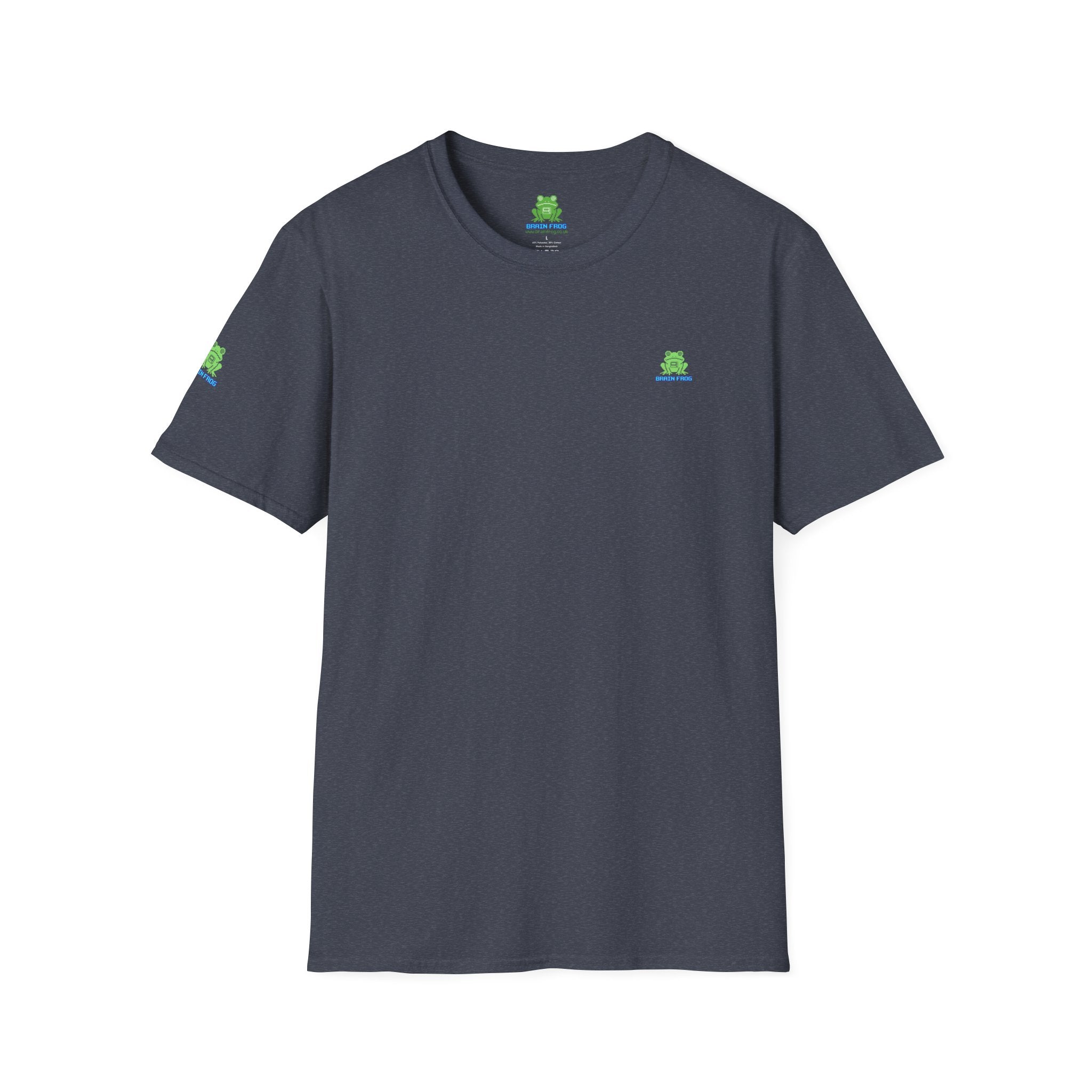 Brain Frog Design Signature T-Shirt - Small Green Brain Frog Logo Tee (Front Chest & Sleeve) - 100% Cotton