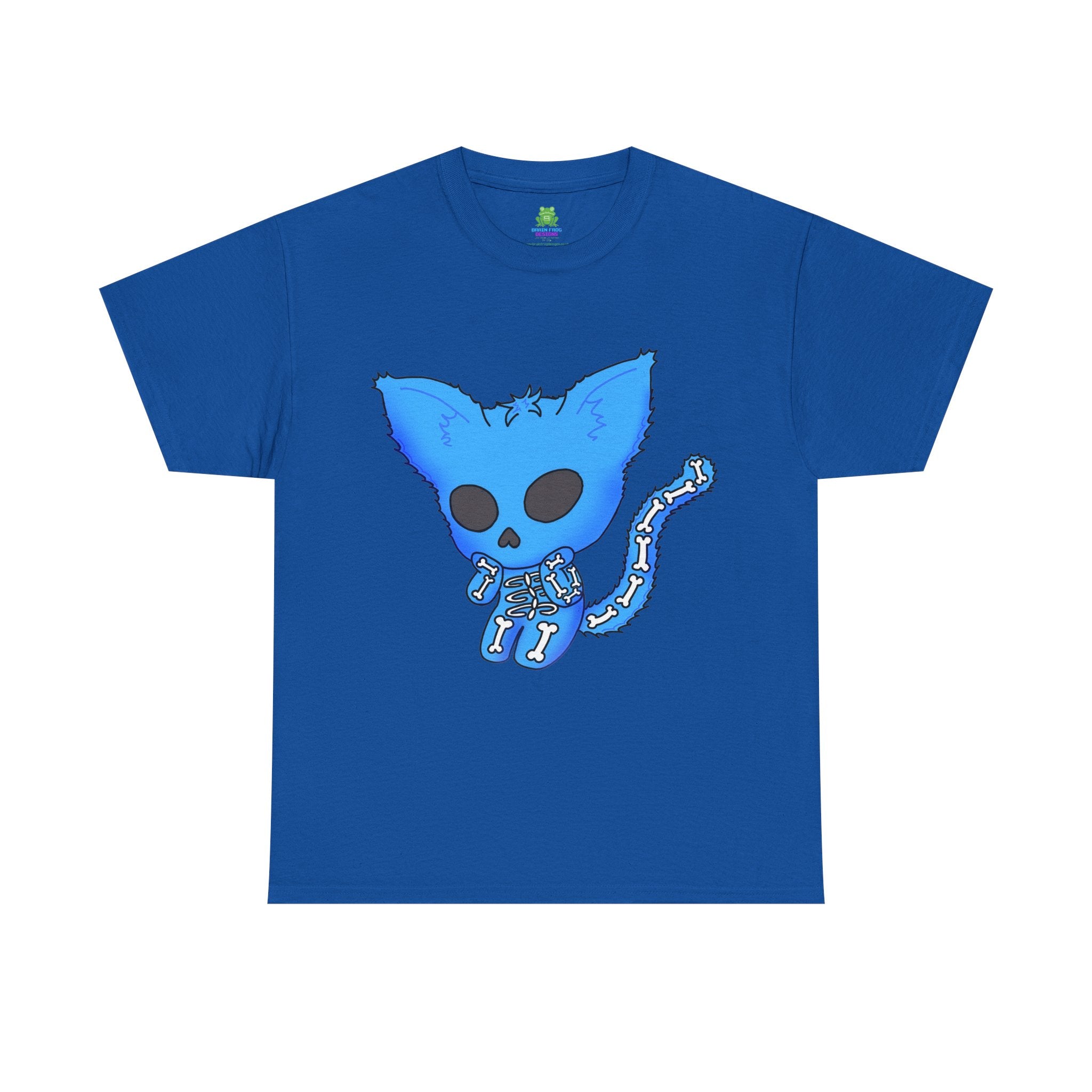 Blue Skeleton Cat Graphic Tee - Cute Creepy Kitty Shirt - 100% Cotton