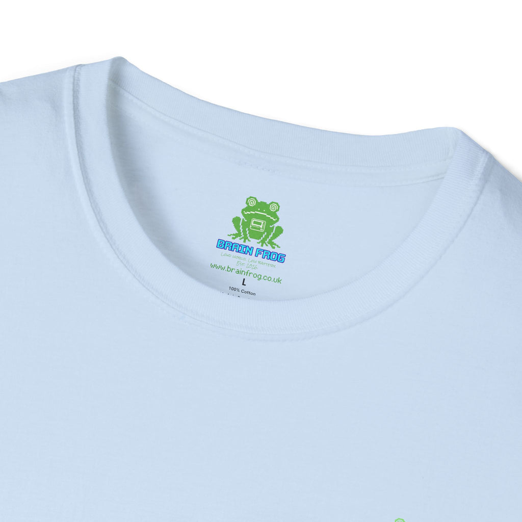 Brain Frog Design Signature T-Shirt - Small Green Brain Frog Logo Tee (Front Chest & Sleeve) - 100% Cotton