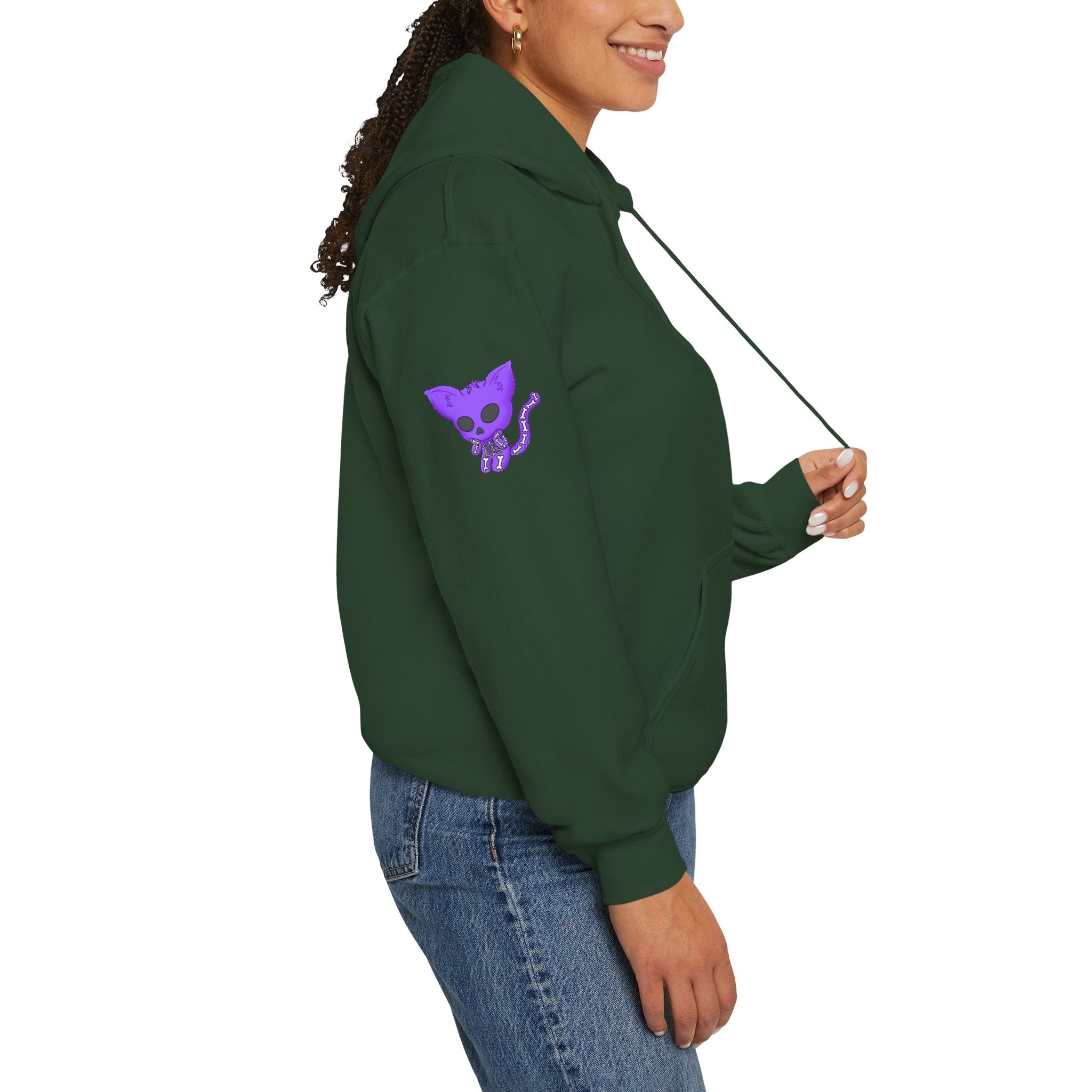 Purple Skeleton Cat Hoodie – Cute Spooky Graphic Sweatshirt - Unique Brand Design