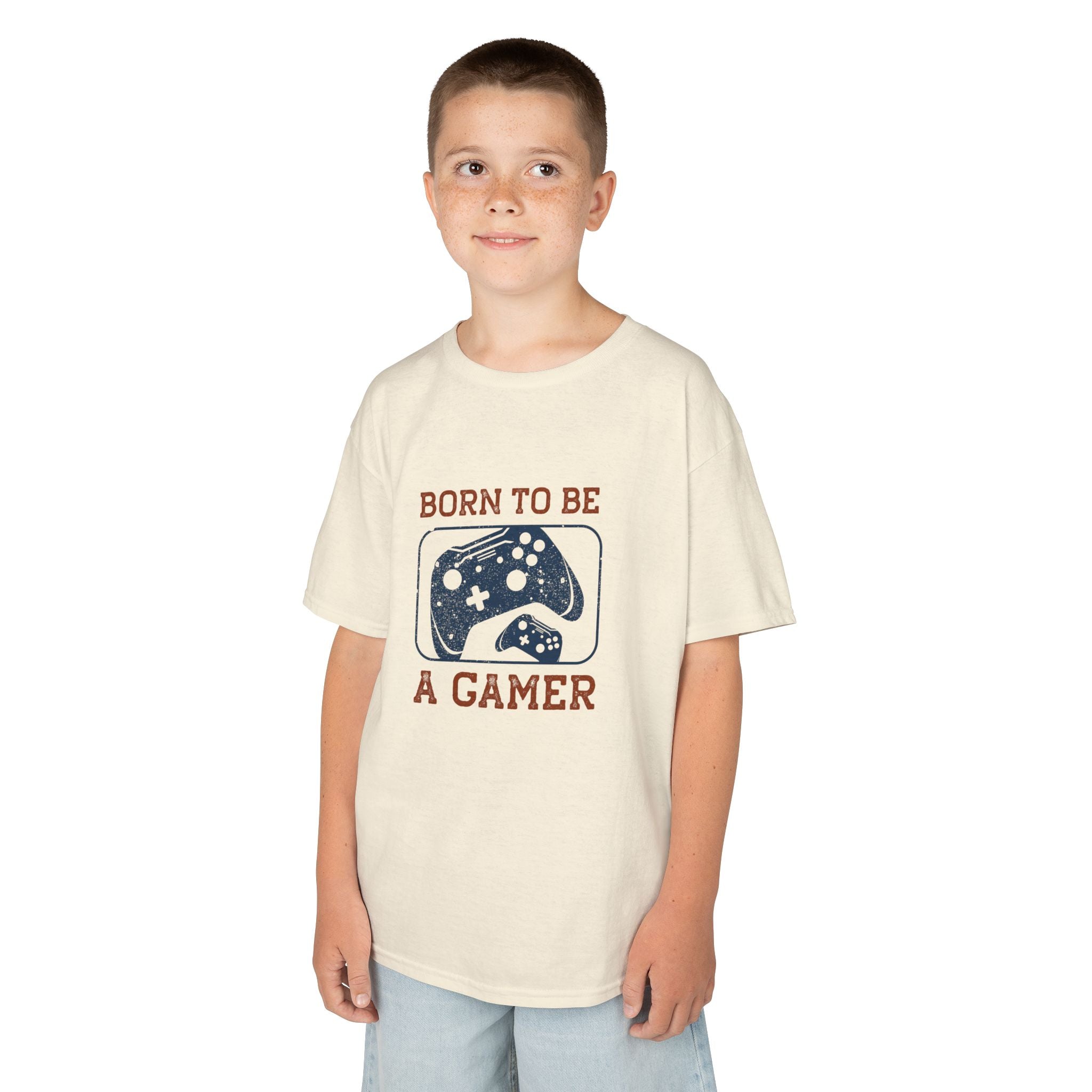 Kids Tee - "Born to Be a Gamer" Retro Game Controller Shirt - 100% Cotton / Cotton Blend