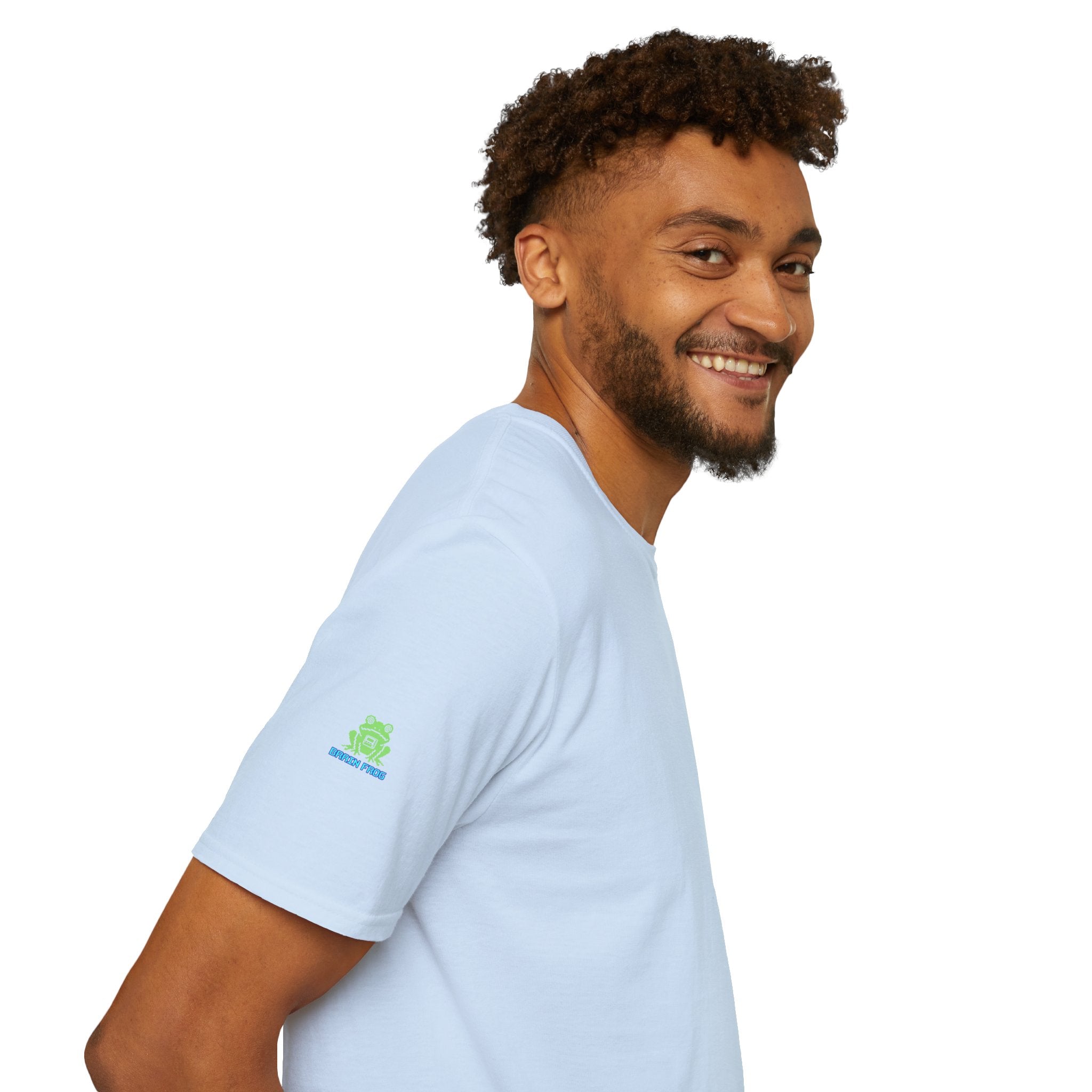 Brain Frog Design Signature T-Shirt - Small Green Brain Frog Logo Tee (Front Chest & Sleeve) - 100% Cotton / Cotton Blend